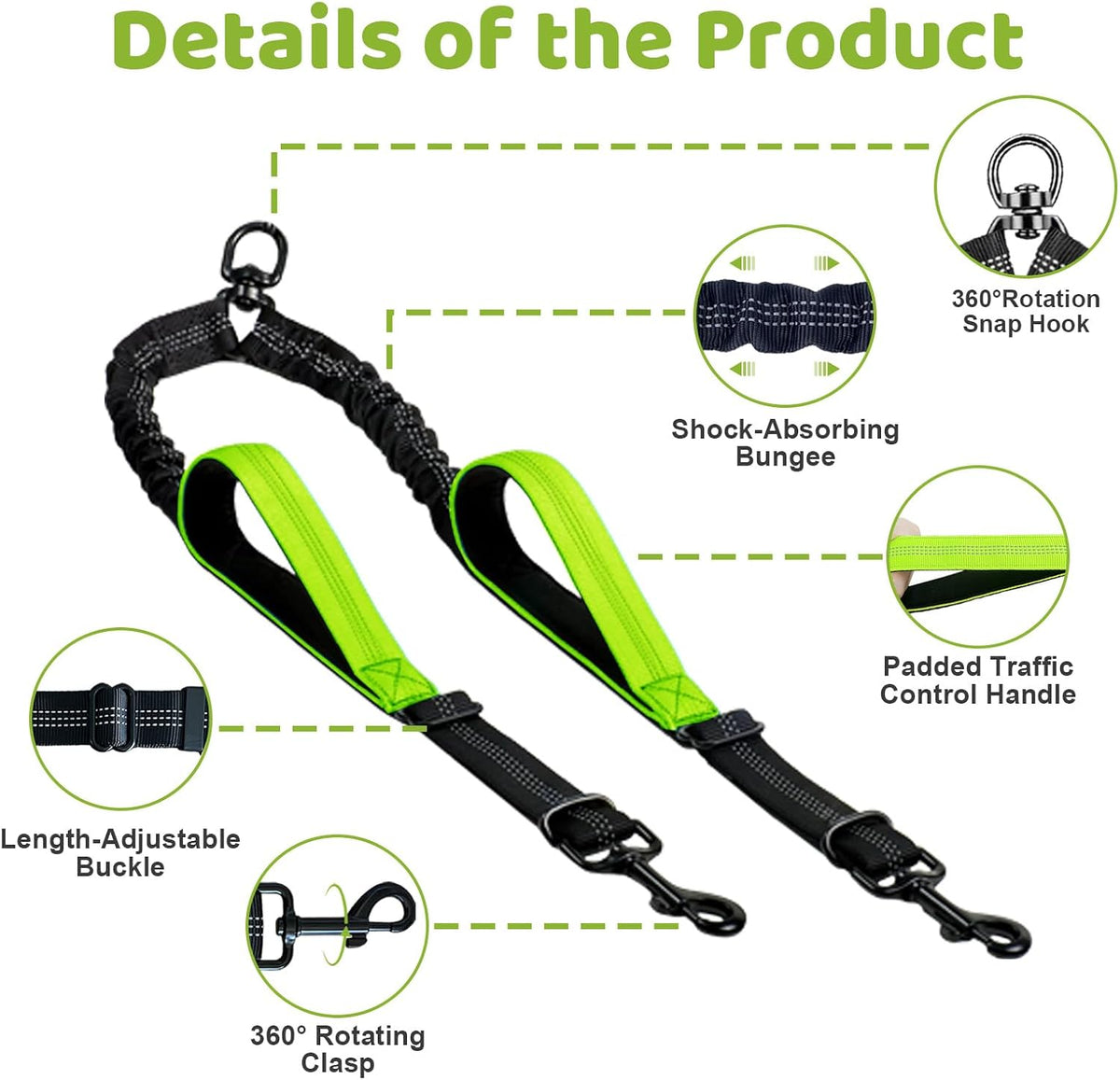 Double Dog Leash, No Tangle Splitter for Two Dogs - Green - image 3