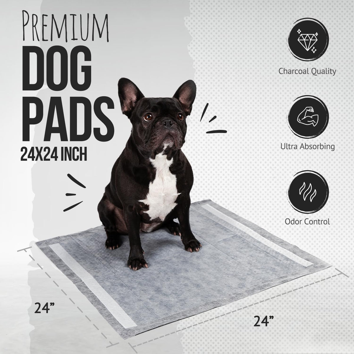 Bulldoglogy 50-Count Carbon Black Dog Pads Puppy Training Pads - 50-Count (24x24) - image 2