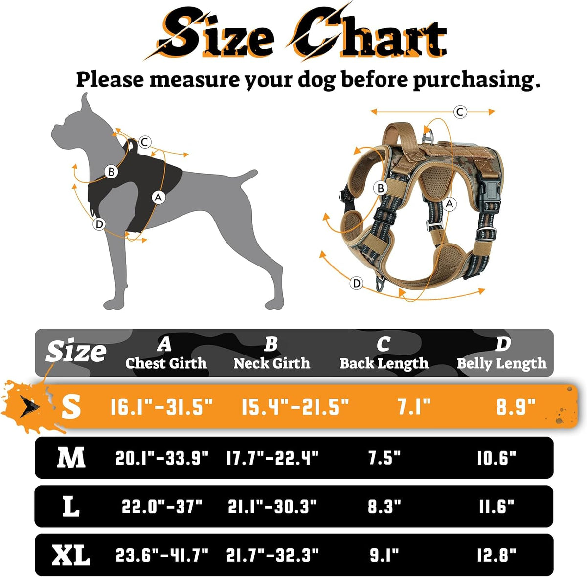 rabbitgoo Tactical Dog Harness for Large - Desert Camo / S(Chest:16.1"-31.5",Neck:15.4"-21.6",Back:7.1") - image 3