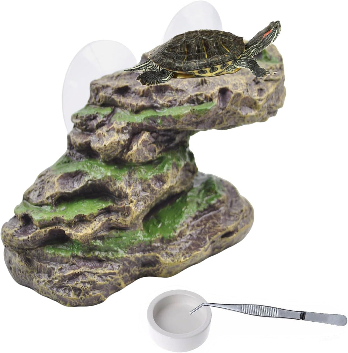 PINVNBY Basking Platform for Turtles Tortoise Dock Resin Resting Rock - 【M:8.2”Lx3.3”Wx3.1”H】 / 【brown】