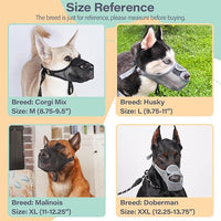LUCKYPAW Dog Muzzle for Large Medium Small Dogs, Patented Mesh Muzzle to Prevent Biting Chewing Eating, Soft Mouth Guard with Front Opening Design for Drinking Panting(Grey, M)