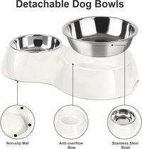 Double Dog Bowls Set – Non-Slip Pet Food & Water Dishes with Resin Stand, Includes Small (1 Cup) & Medium (2 Cups) Bowls – Ideal for Puppies, Cats, and Medium Dogs – White