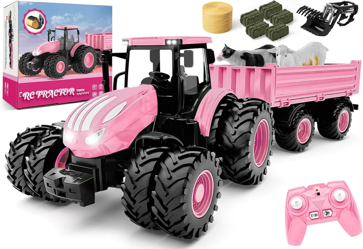 Uarzt Remote Control Tractor Toy with Trailer - Pink