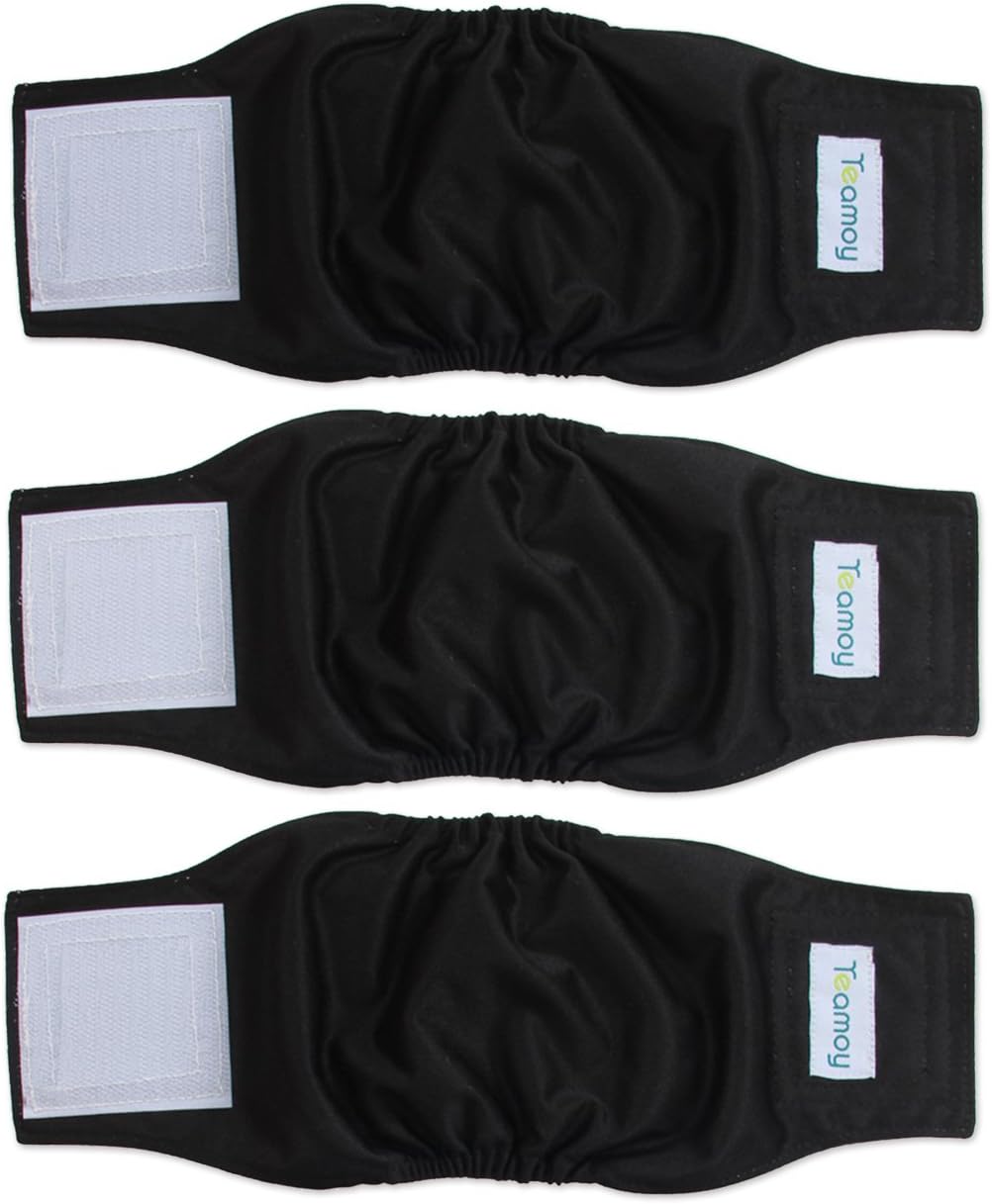 Teamoy Male Dog Belly Band, Reusable Wrap Dog Diapers - X-Small (Pack of 3) / Black-3pcs