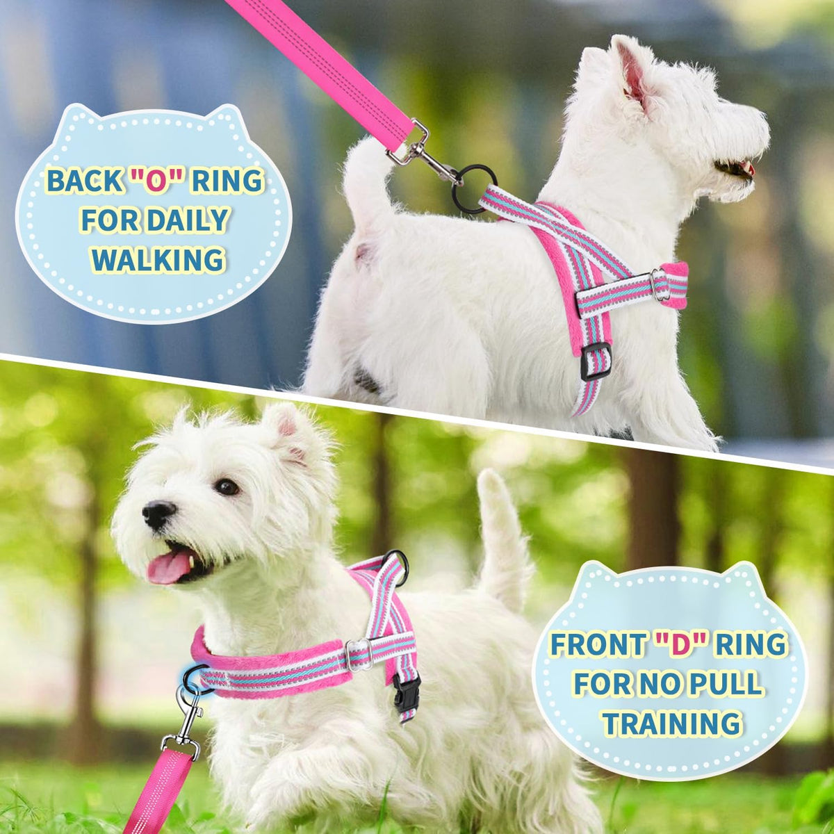 Lukovee Small Dog Harness and Leash Set, No Pull Soft Padded, XS - Fuchsia - with Stripe / XS ( Chest 14'' ~ 18'') - image 3