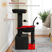 PEQULTI 4-in-1 Gothic Cat Tree, 33'' Cat Tower for Indoor Cats with Large Condo, Cat Scratching Post for Cats with Deep Hammock& Cozy Top Perch,Black