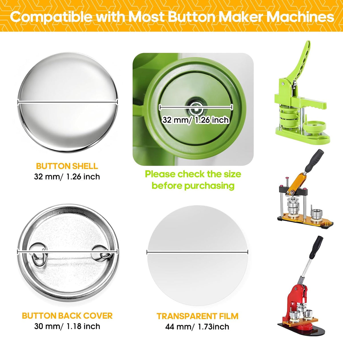 300 Pcs 58mm/2.28 inch Button Maker Supplies - 32mm/1.25 inch - Button Supplies Button Parts - image 2