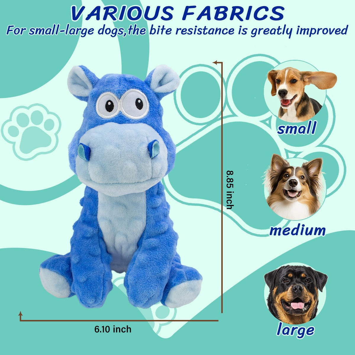Squeaky Stuffed Dog Toys, Chew Dog for Large Medium Small Breeds – Essentials for Dogs - Blue - image 3