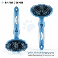 Round Bristle Pet Brush for Dogs and Cats - Soft Dog Brush for Grooming Short or Long Hair - Gentle Tool for Sensitive Skin Removes Dander, Dirt, and Detangles (Blue)