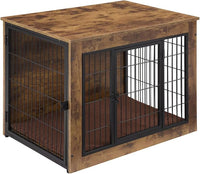 FLEXIMOUNTS Dog Crate Furniture with Cushion, Wooden Dog Kennel Furniture, Heavy Duty Dog Cage, 27" Dog Kennel with Double Doors