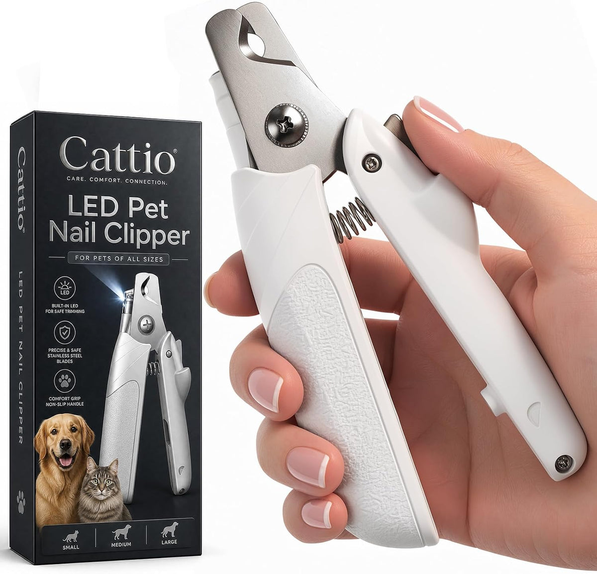 Dog Nail Clippers, All Steel Material, Built-in Spring - White‑LED Pet Nail Clipper