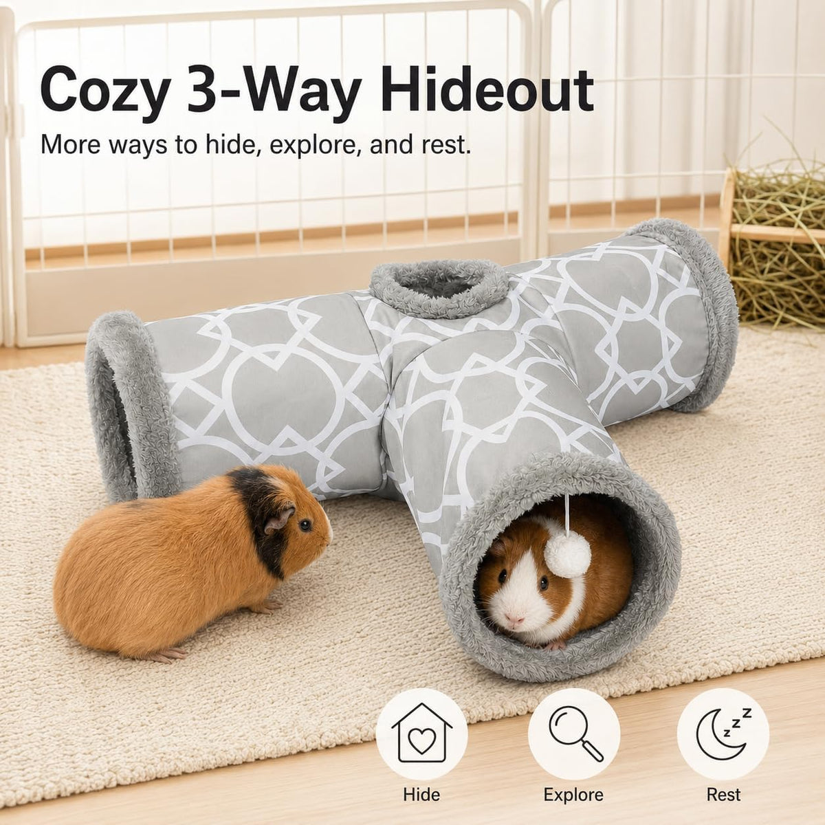 Plush Inside 3-Way Shape Small Animals Tube Tunnel – Essentials for Small Pets - L - image 2