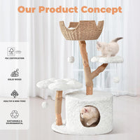 Easyego Modern Cat Tree, 26.3" Aesthetic Wood Cat Tree Tower for Small Cats – Essentials for Cats - White / 40.5'' - image 4
