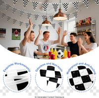 Piokio 100ft Black and White Checkered Flag Banner – Fun for Kids & Family - Black and White / 12x18 Inch(100ft ) - image 3