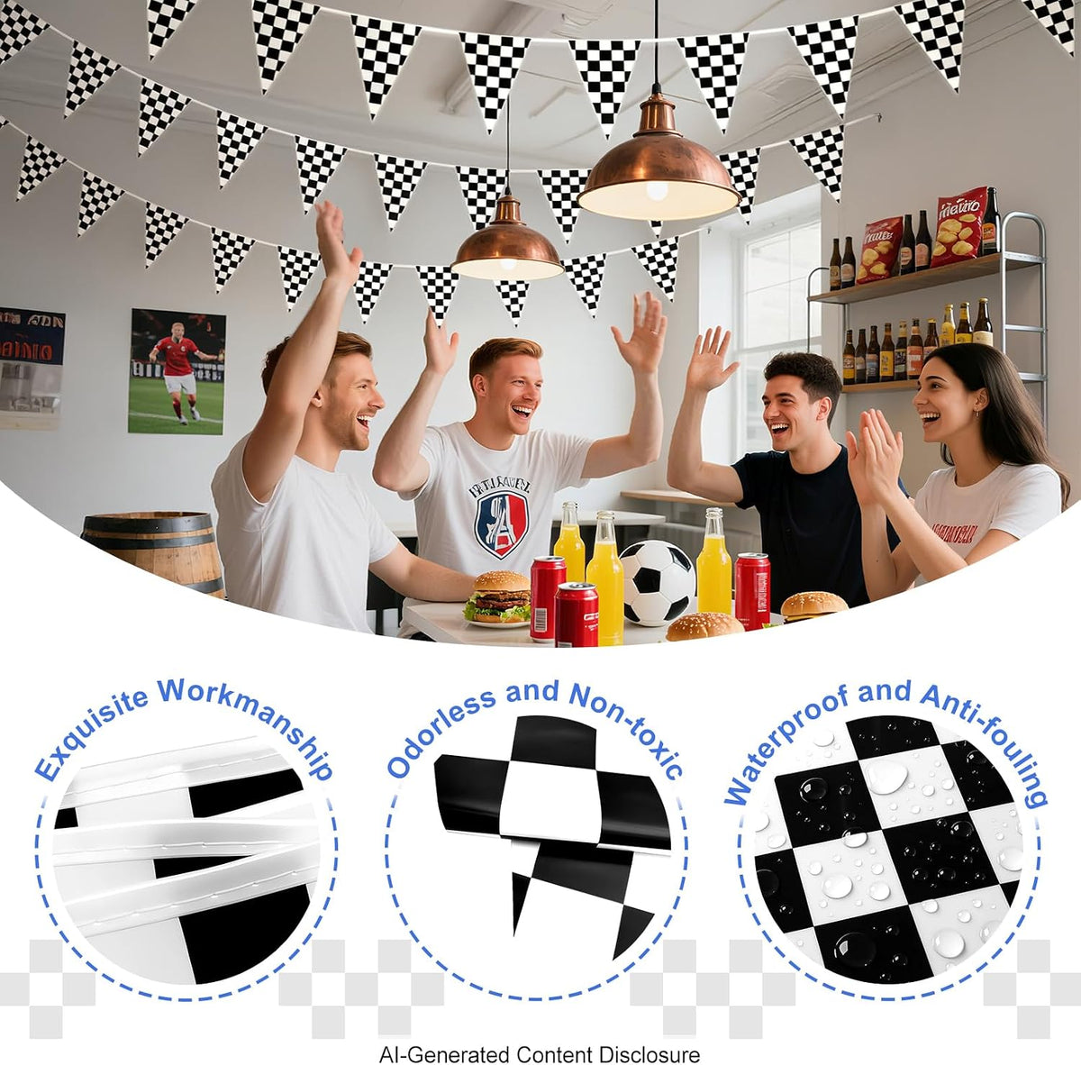 Piokio 100ft Black and White Checkered Flag Banner – Fun for Kids & Family - Black and White / 12x18 Inch(100ft ) - image 3