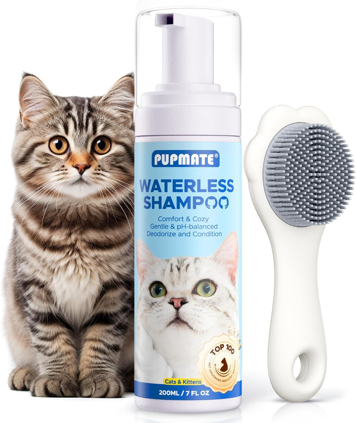 Cat Waterless Shampoo with Brush - 1 × 7 fl oz + 1 Brush