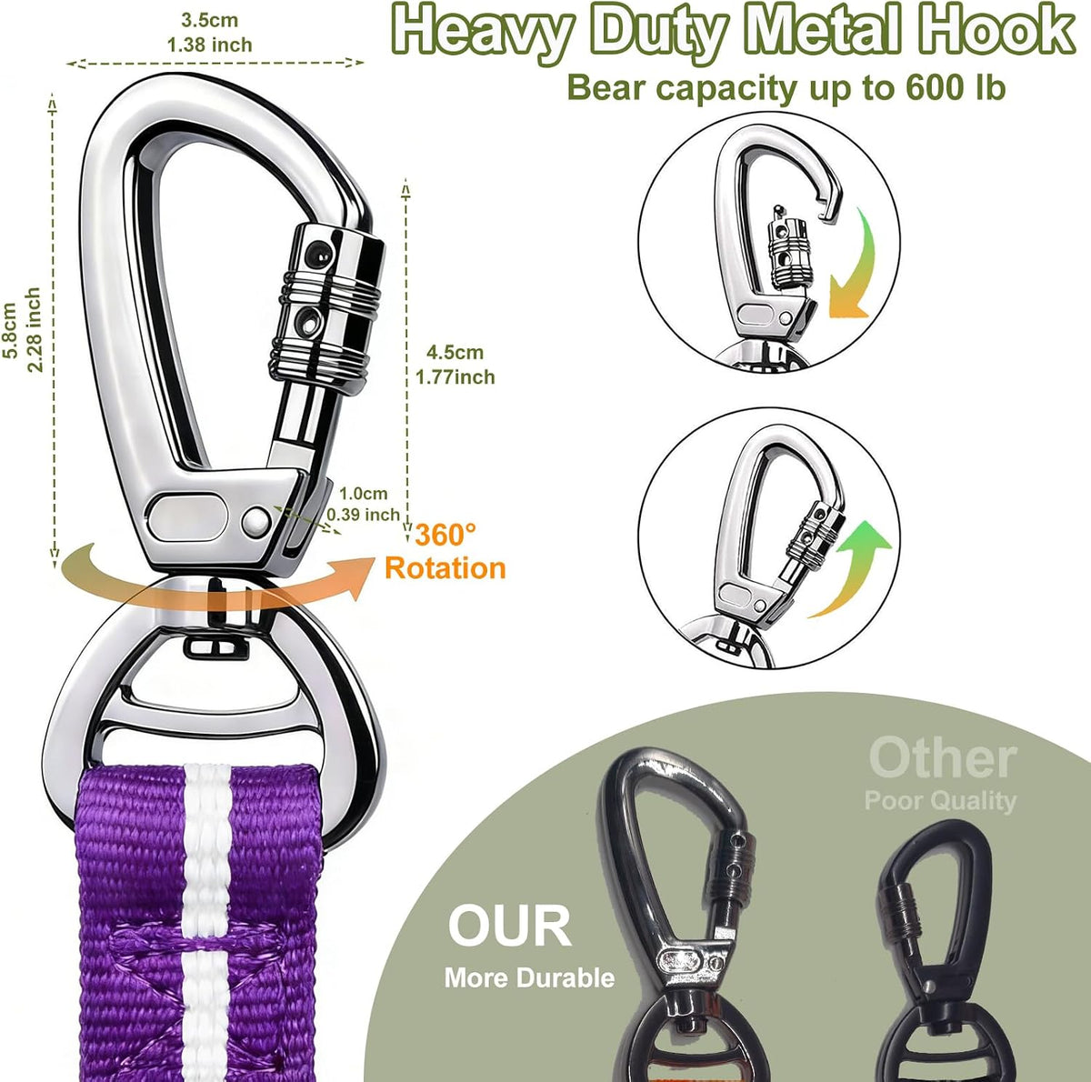 Dog Leash Heavy Duty, Bungee Leash Reflective Car Seat Belt for Dogs Brown – Essentials for Dogs - Purple - image 2