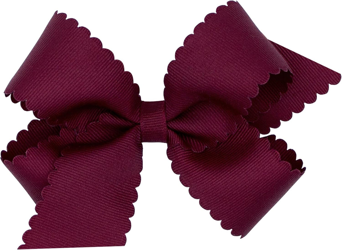 Wee Ones medium smoke blue girls grosgrain hair bow with scalloped edges and no slip clip - view 5