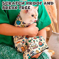 Cat Grooming Wrap, Self-Adherent Soft Cat Blanket to Wrap, Nail Clipping, Anti-Bite, Anti-Scratch, Anti-Escape Calming Wrap (Halloween, 3-6 lbs)