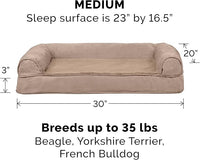 FurHaven Orthopedic Foam Sofa Dog Bed with Washable & Removable Cover - Plush/Suede - Almondine, Dogs Up to 35 lbs - Medium