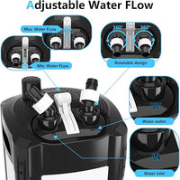 AQQA 581GPH Canister Filter, Ultra-Quiet External Aquarium Canister Filters, 3 Stage Filtration Aquarium Filter with Quartz Balls and Filter Cotton for Fish Tanks and Aquariums Up to 150 Gallon 35W