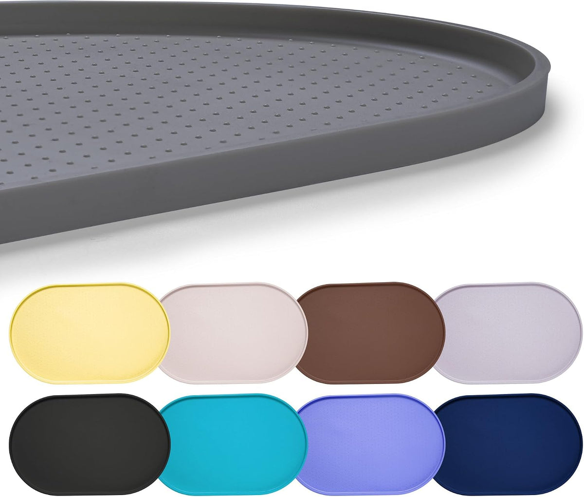 Hubulk 100% Waterproof Silicone Pet Feeding Mat with Raised Edge - Gray / 16"L x 10"W