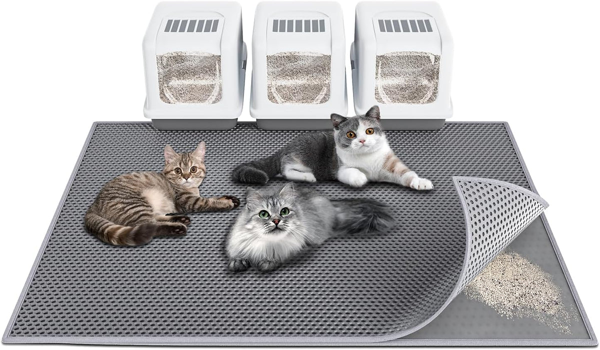 Waretary Cat Litter Mat, 36"x30", Waterproof, Scatter Control - Grey / 47"x 36"