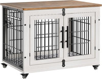 Lulive Dog Crate Furniture for Medium Dogs, 32'' Dog Kennel Indoor with Cushion & Wheels Wooden Dog Cage Double Doors Dog Crate End Table, White
