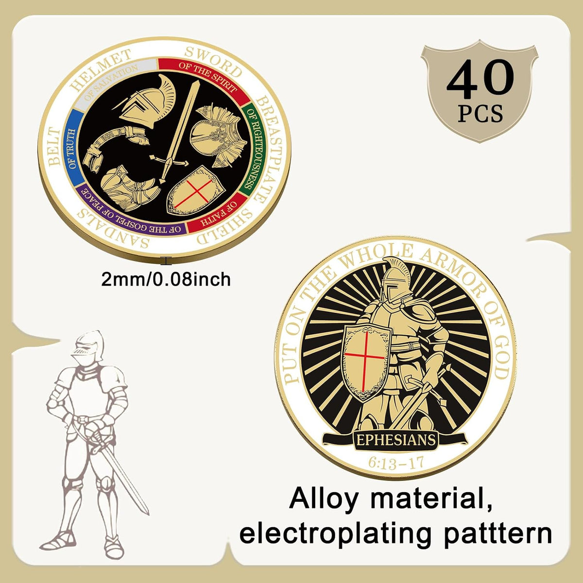 Nosiny 40 Christian challenge coins in gold zinc alloy with double sided print - view 13