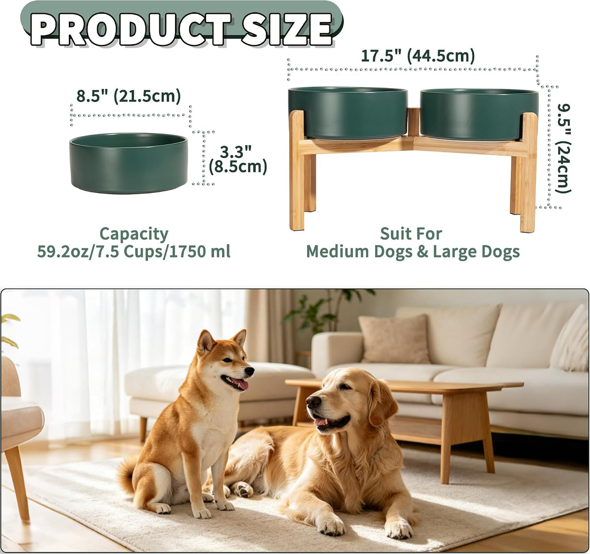 Elevated Ceramic Dog Bowl - Green / Large - image 2
