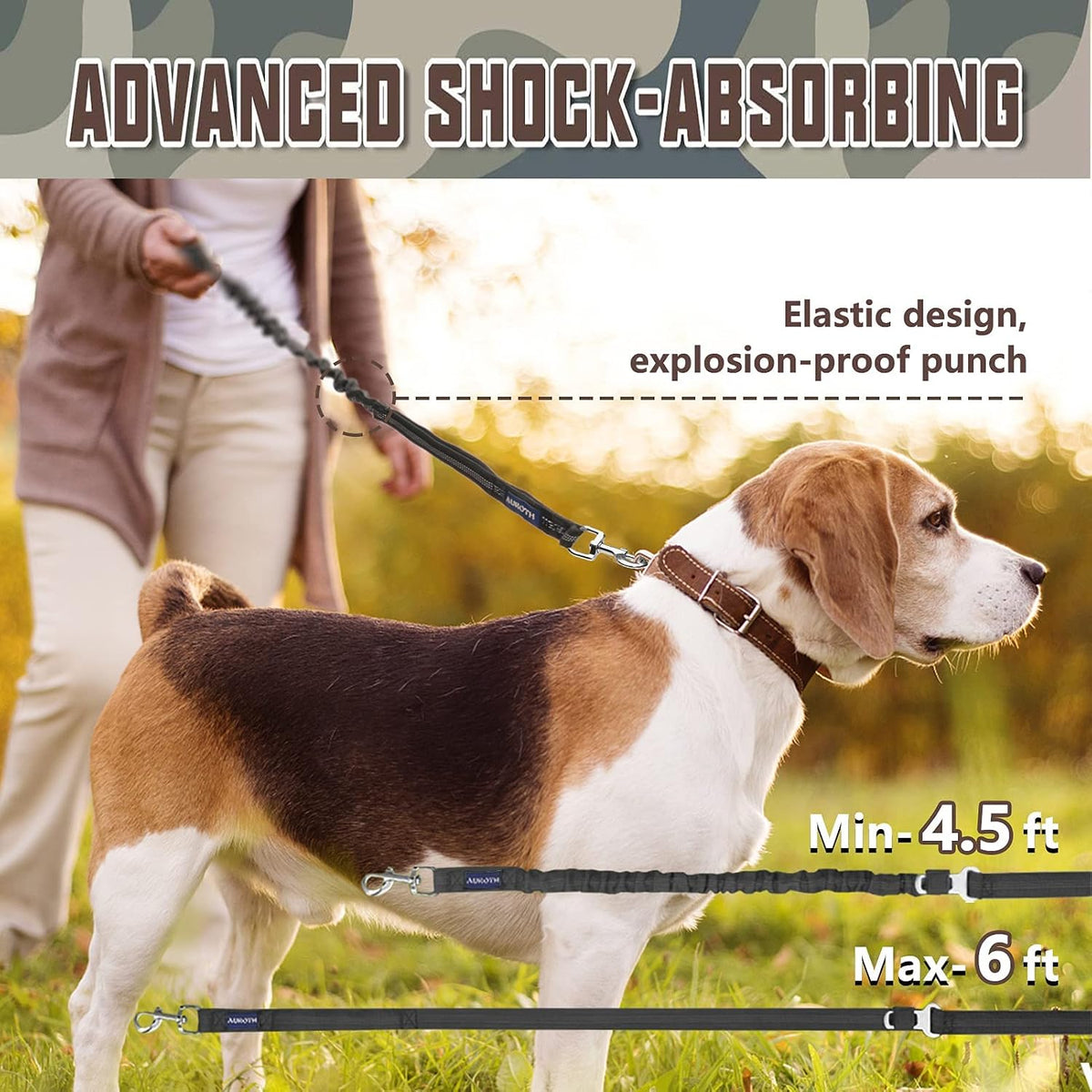 AUROTH Bungee Dog Leash for Large Dogs - Black / MAX: 6 FT - image 4