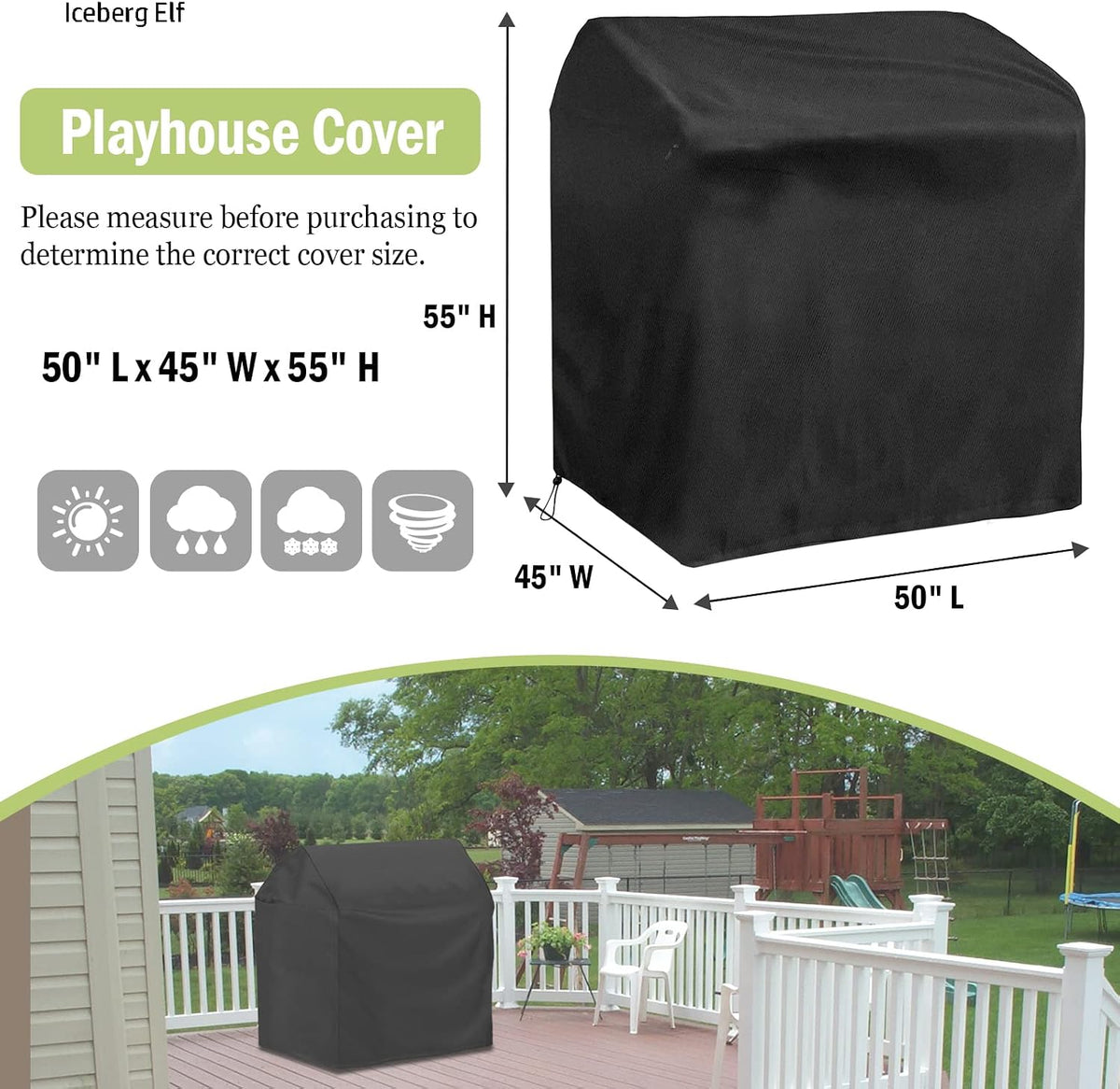 Iceberg Elf black waterproof outdoor playhouse cover with drawstring hem - view 8