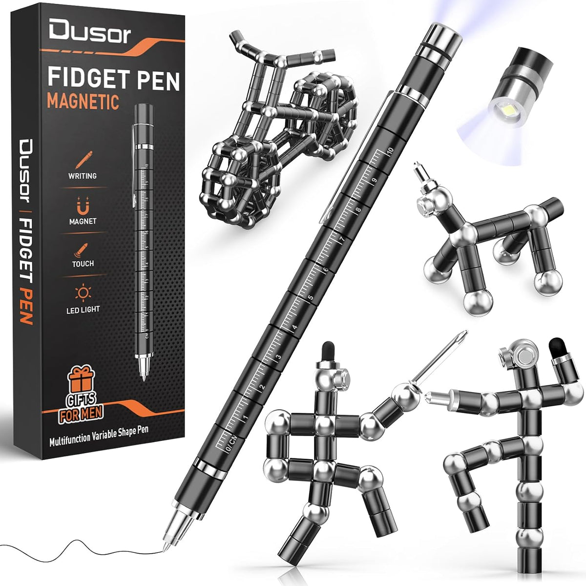 Gifts for Men Fidget Pen, Christmas Stocking Stuffers for Men Teen Boys – Fun for Kids & Family - Black