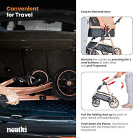 3 in 1 Pet Stroller - Stroller for Small to Medium Dogs and Cats up to 55 lbs, with Detachable Carrier/Car Seat, Foldable and Lightweight, Detachable Cushion + Cup Holder (Black/Gold)