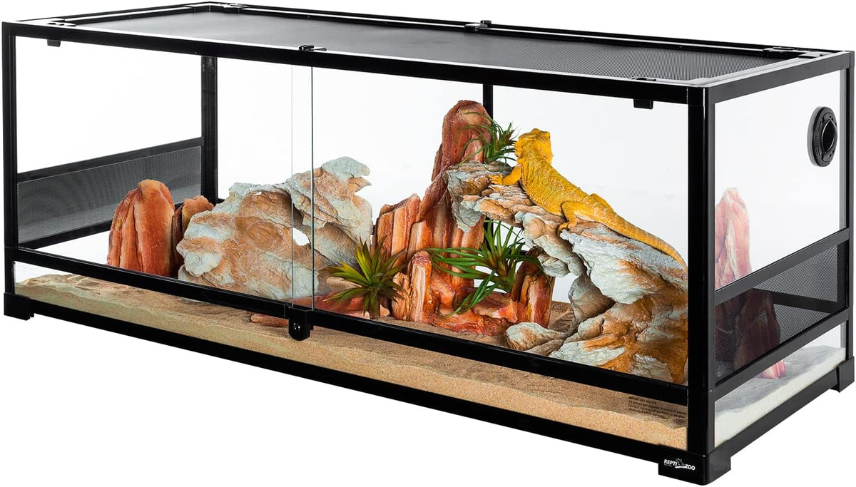 REPTI ZOO 50 Gallon Reptile Glass Tank Terrarium 2 in 1 Side Meshes - 48" x 18" x 18" (Extra-Long)