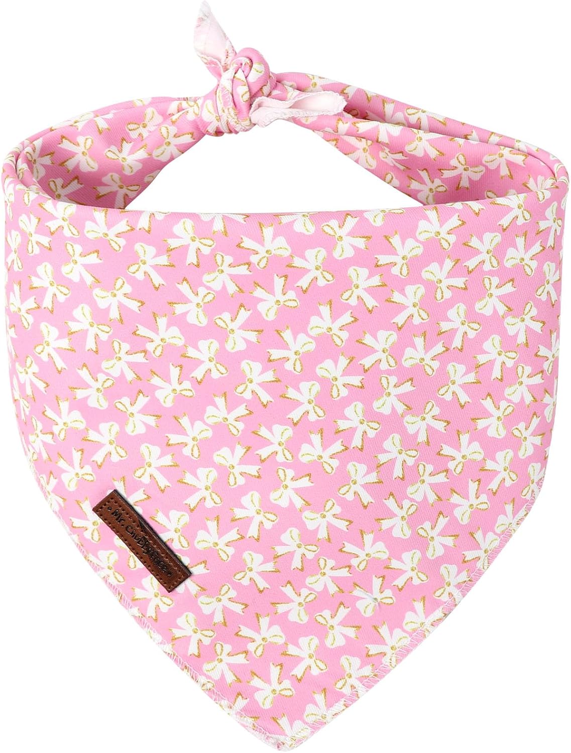 MR. CHUBBYFACE Fall Orange Plaid Dog Bandanas Reversible Triangle - C:Pink Bow / S