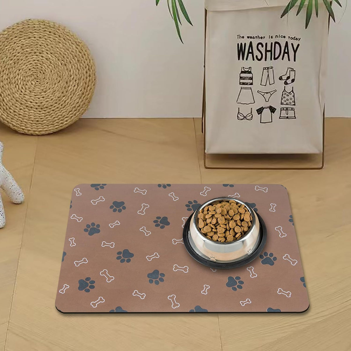 Pet Cat Dog Food Mat Non Slip Mat for Dog Water Bowl Mat Quick Dry - Brown / 18.1*11.8 in