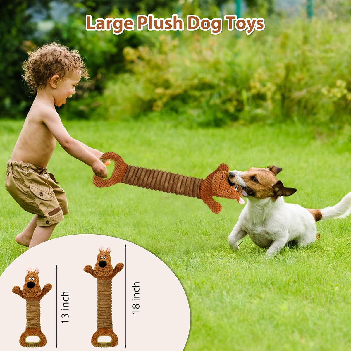 Squeaky Dog Toys for Large Dogs, Tough Tug of War Puppy Toy - Brown -1 / Dog - image 3