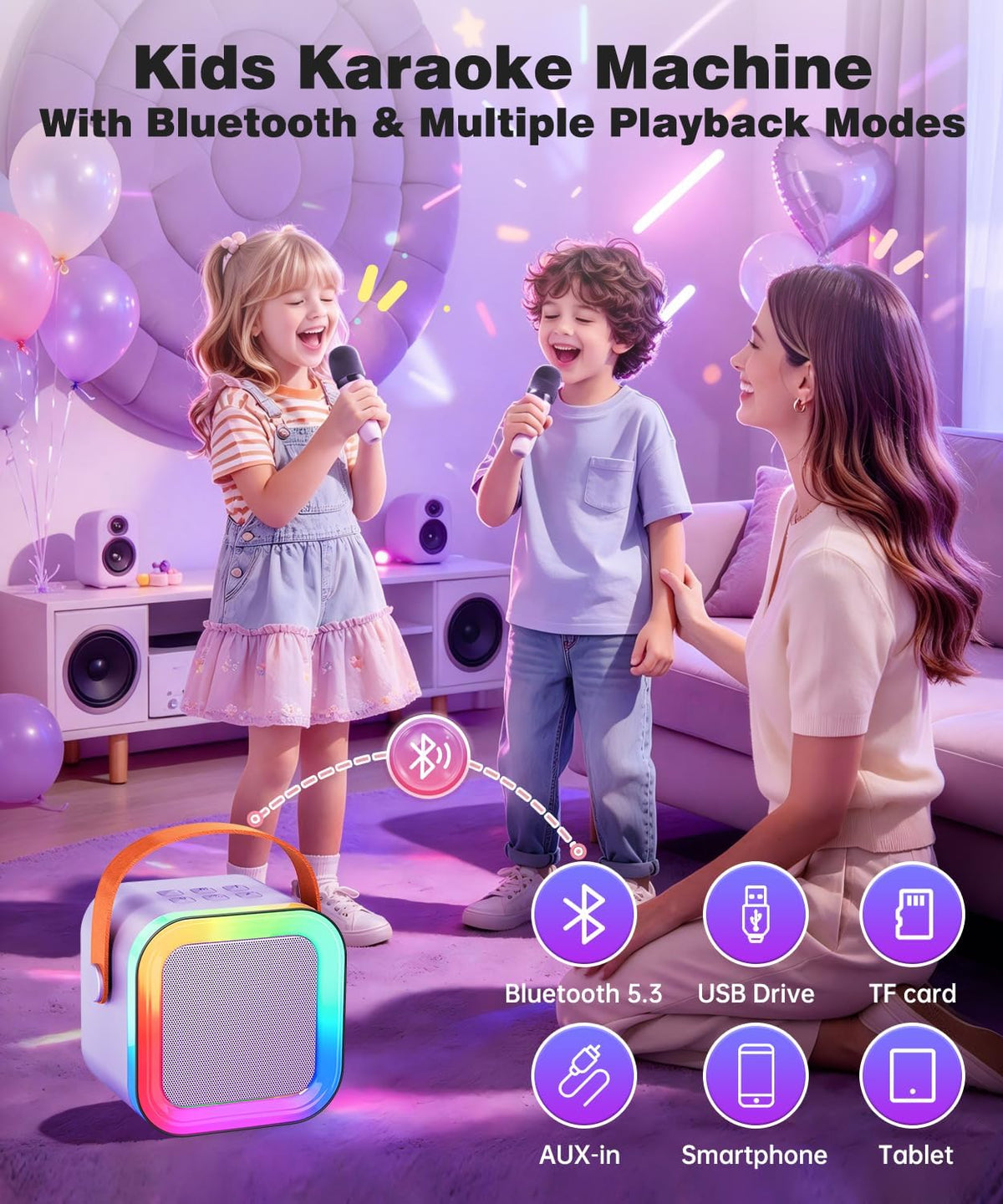 Mini Kids Karaoke Machine Ages 3-12 - Purple - 1 Mic - image 3