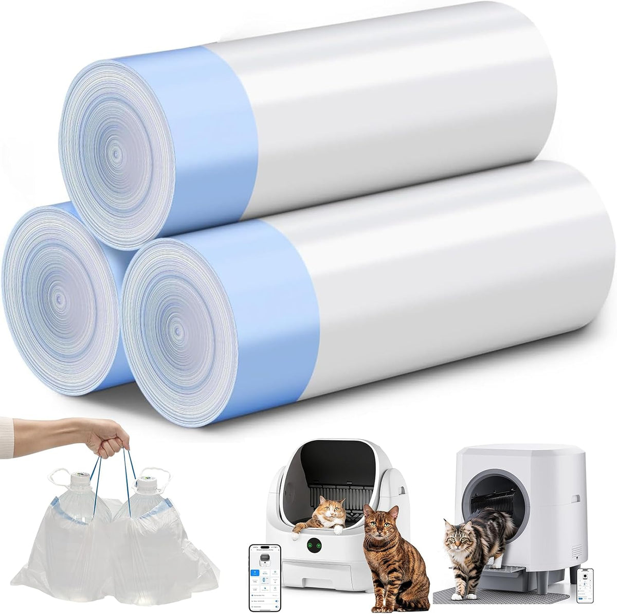 Automatic Litter Box, Self Cleaning Litter Box, Odor Control - White & Blue