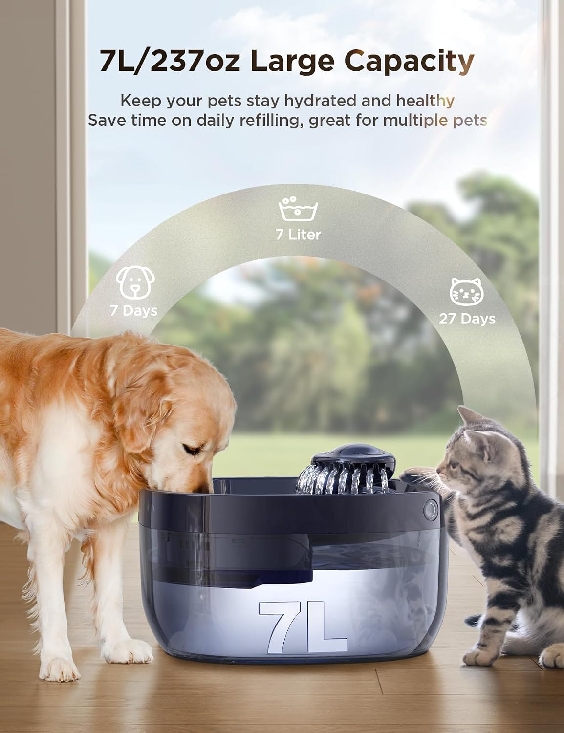 7L/1.8Gal Dog Water Fountain for Large Dog - Blue Pet Fountain+2 Filters - image 2