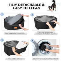 Dog Car Seat for Medium Dogs Up to 50 lbs, Pet Booster Seat for Cars SUVs and Trucks, Travel Dog Bed with Safety Strap, Thick Cushion, Non-Slip Base, Washable and Portable(Black/Gray