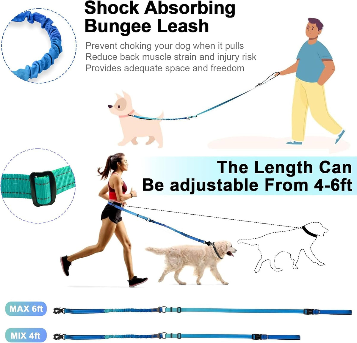 Heavy Duty Hands Free Dog Leash with Quick Release Carabiner - Aquamarine - image 3