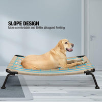Veehoo Outdoor Elevated Dog Bed, Cooling Raised Dog Cots Beds for Medium Dogs, Portable Waterproof Curved Dogs Hammock Bed for Outside, up to 100lbs, Black Legs, Beige 32"