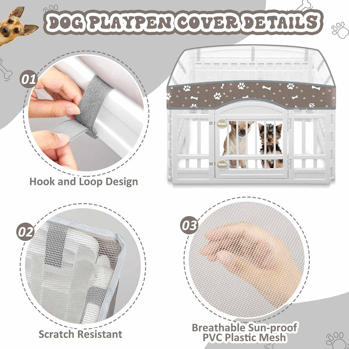 2 Pack Dog Playpens Cover and Bottom Mat Fits 4 Panels - Grey - image 4
