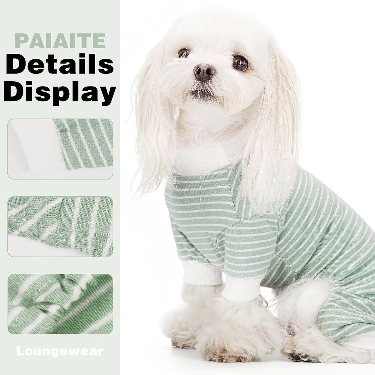 Blue Striped Dog Pajamas: 4-Legged Cotton Stretchable Jumpsuit Pjs - Blue Striped / XL-(20~30lb) | Chest(~21.5") - image 4