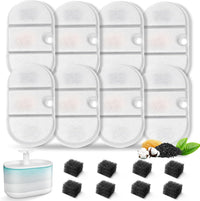 16 Packs Replacement Cat Water Fountain Filters Compatible - 8Filters+8 Sponges