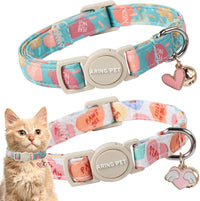 ARING PET 2 Pack Cat Collar-Cute Cotton Cat Collar Breakaway - Valentine-Heart & Blue Heart