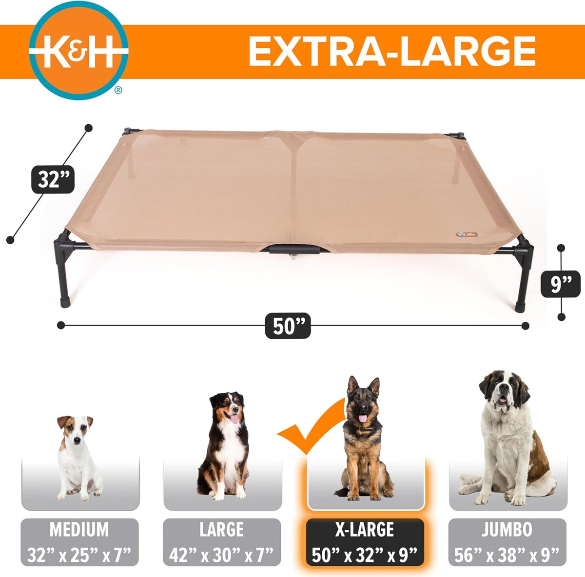 K&H Outdoor Elevated Dog Bed for Small & Medium Pets, Tan - Tan Mesh / X-Large 50"L x 32"W - image 4