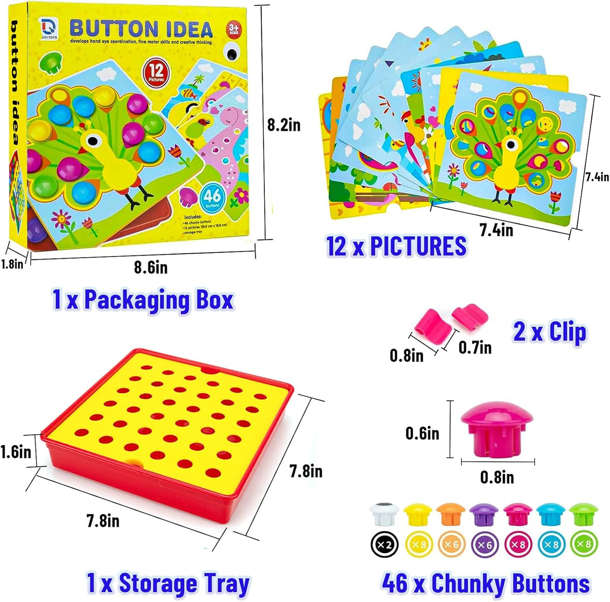 Button Art Toys for Toddlers Ages 3+, Mosaic Peg Board – Fun for Kids & Family - Bird - image 2